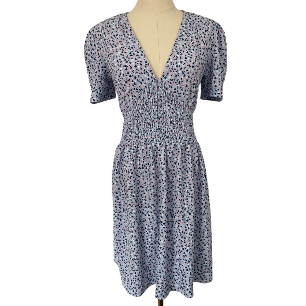 Savida Ditsy Floral Sundress Sz M Blue Pretty Babydoll Dress 90s Y2K Casual EUC